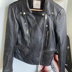 Mango lambskin black leather motor jacket